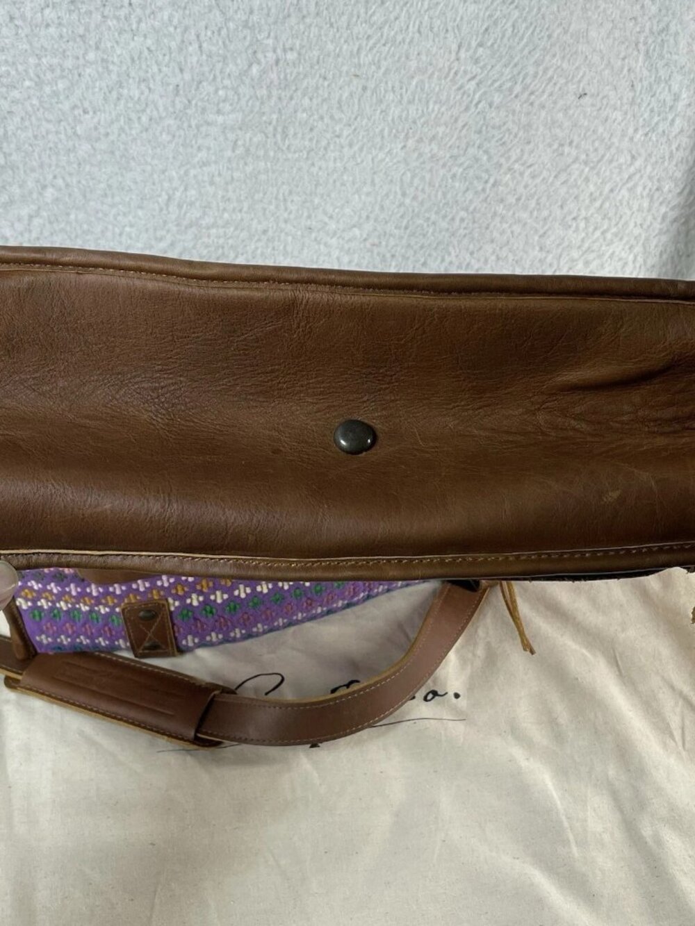 NENA & Co Embroidery Leather Day Shoulder Bag Artisan Guatemalan Zippered Pocket - Picture 5 of 7